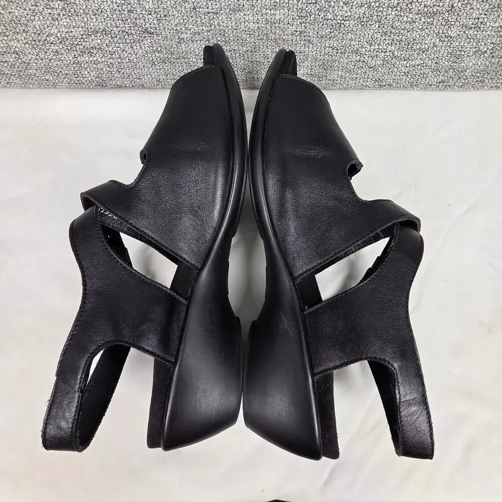 MEPHISTO WOMEN’S BLACK LEATHER COMFORT SANDALS – SIZE EU 39 (US 8–8.5)